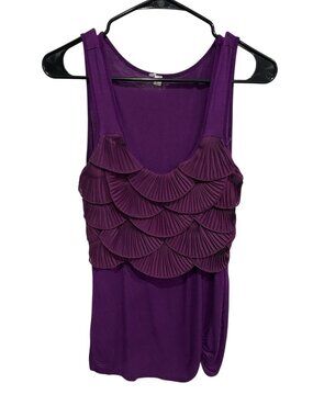 Womens Purple Sleeveless Tank Top Pleated Front Scoop Neck Size L Preppy Classic